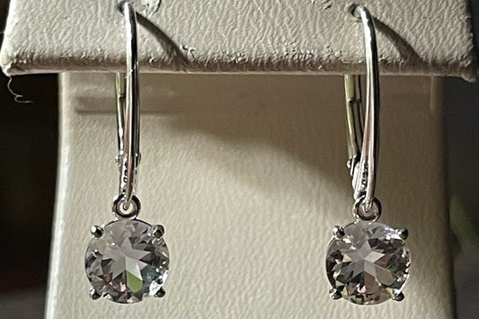 0.90cttw Mason County Clear Topaz Lone Star Cut Mounted in a Sterling Silver dangle lever back earrings.