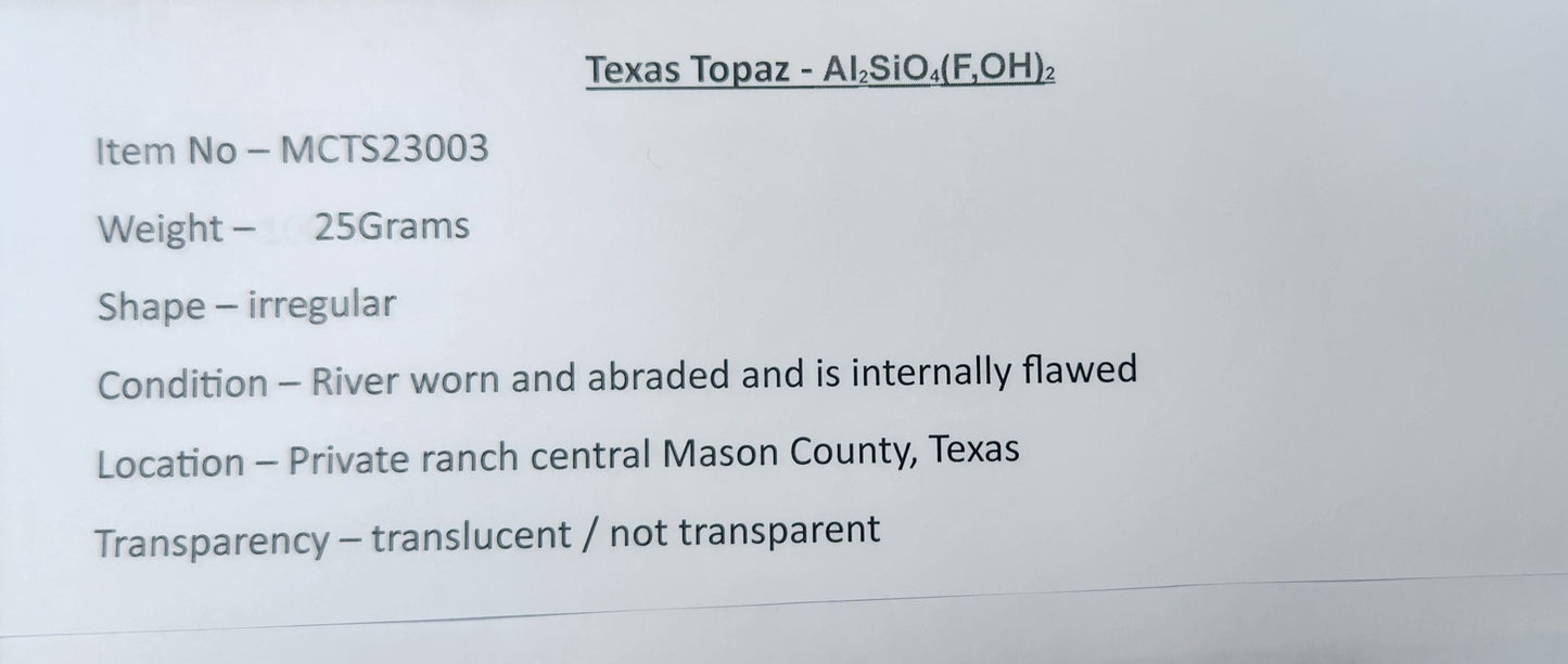 Topaz - 25 gm - Mason County, Texas