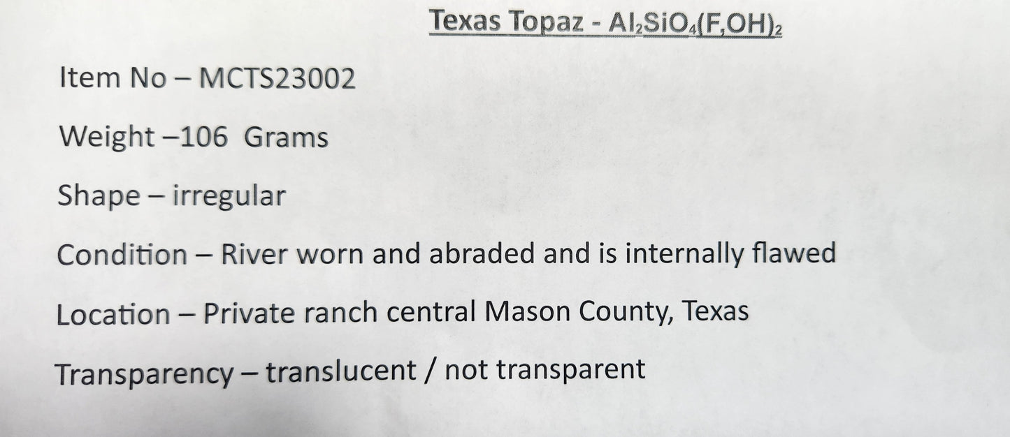 Topaz - 106 gm - Mason County, Texas