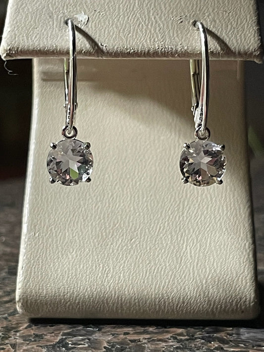 0.90cttw Mason County Clear Topaz Lone Brilliant Star Cut Mounted in a Sterling Silver dangle lever back earrings.