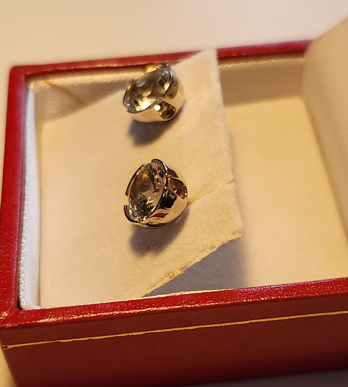 2.90cttw Mason County Clear Topaz Lone Brilliant Star Mounted in a Sterling Silver segmented bezel stud earrings.